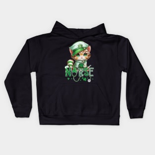 St Patricks Day Nurse Cat Leprechaun Lucky Green Proud Irish Kids Hoodie